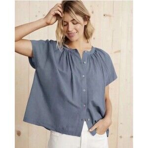 Jenni Kayne Willow Cotton/Linen Blouse in Vintage Blue Size XL Minimalist Resort